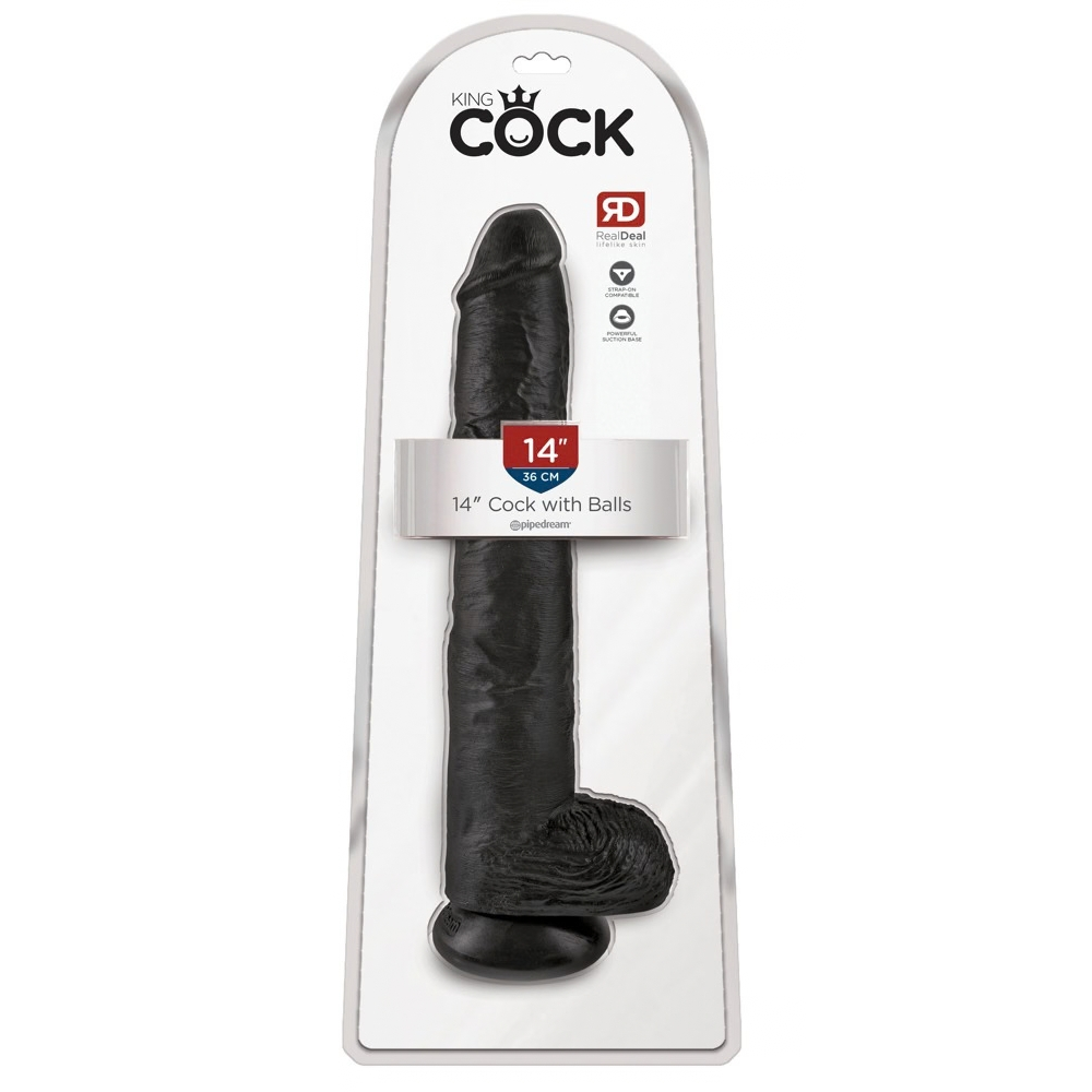 Dildo King Cock with Balls 14” Dark